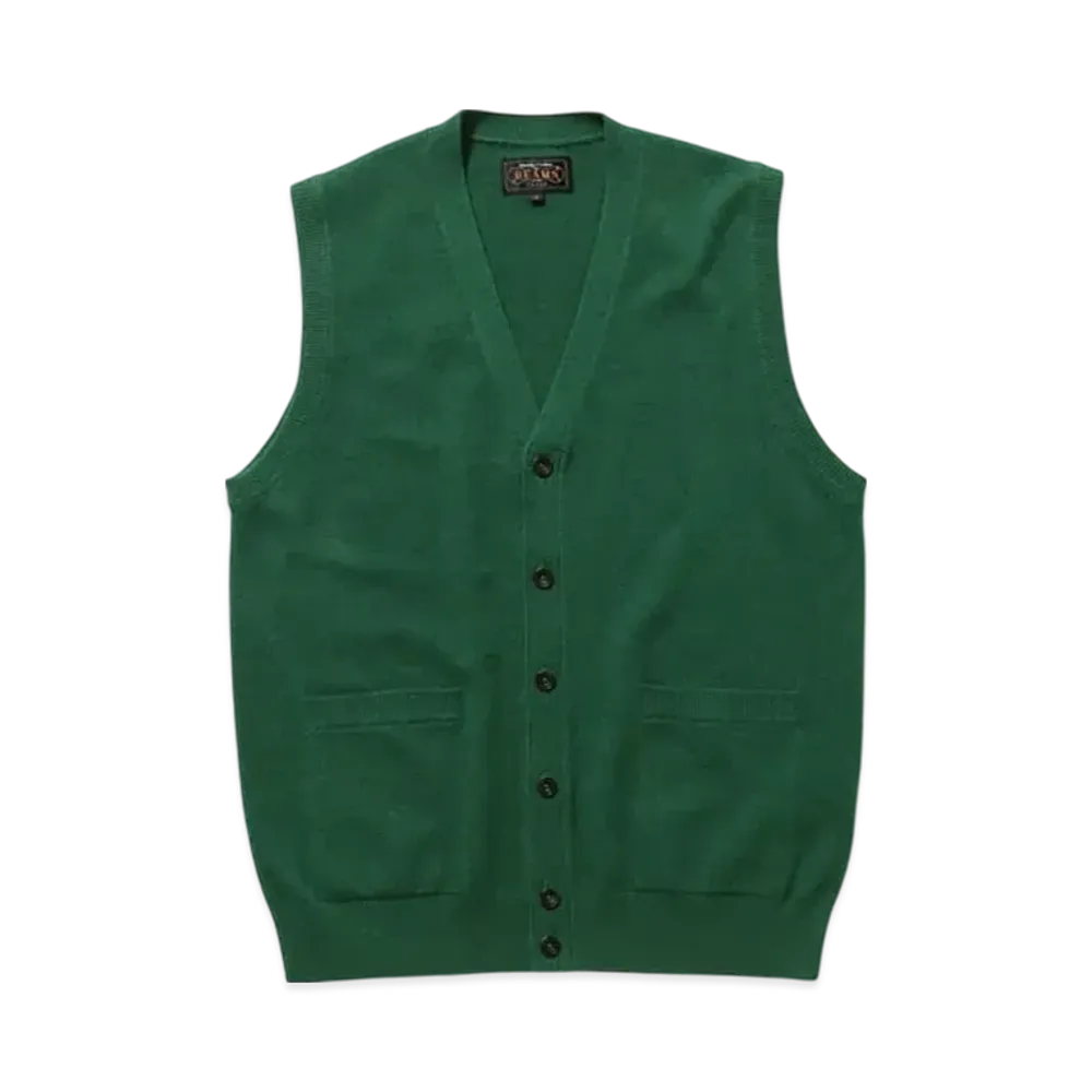 BEAMS Button Knit Vest Solid "Green"