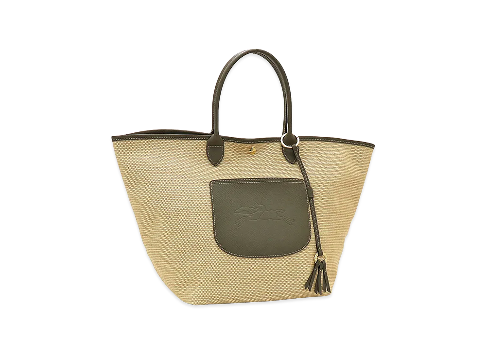 LONGCHAMP Women's Le Pliage Collection Basket Bag L Straw-Style Basket Bag "Khaki"