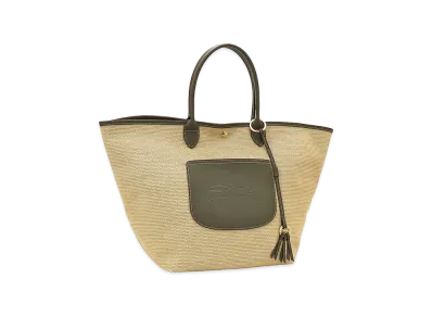 LONGCHAMP Women's Le Pliage Collection Basket Bag L Straw-Style Basket Bag "Khaki"