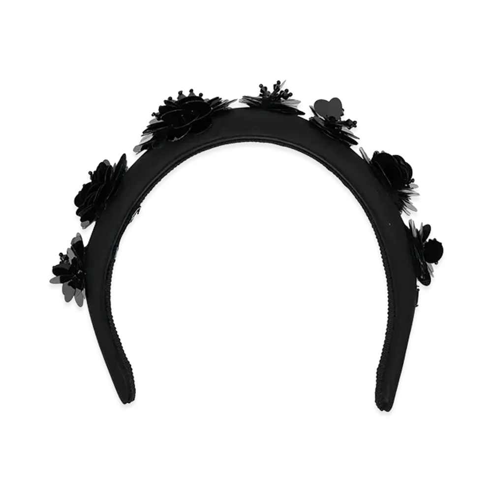 PRADA Wonen's Re-Nylon Headband With 3d Flowers "Black"