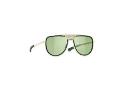 CHANEL Pilot Sunglasses Metal & Calfskin "Light Gold/Green"