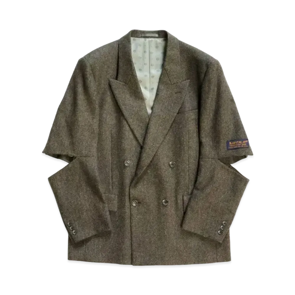 KAPITAL Herringbone Tweed Cut Out Elbow W Jacket "khaki"