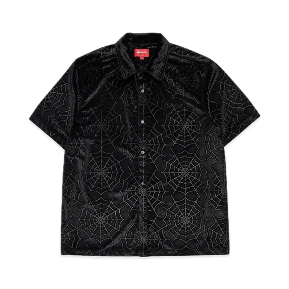 Supreme Spider Web Velvet S/S Shirt "Black"