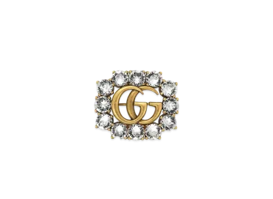 GUCCI Metal Double G Brooch With Crystals