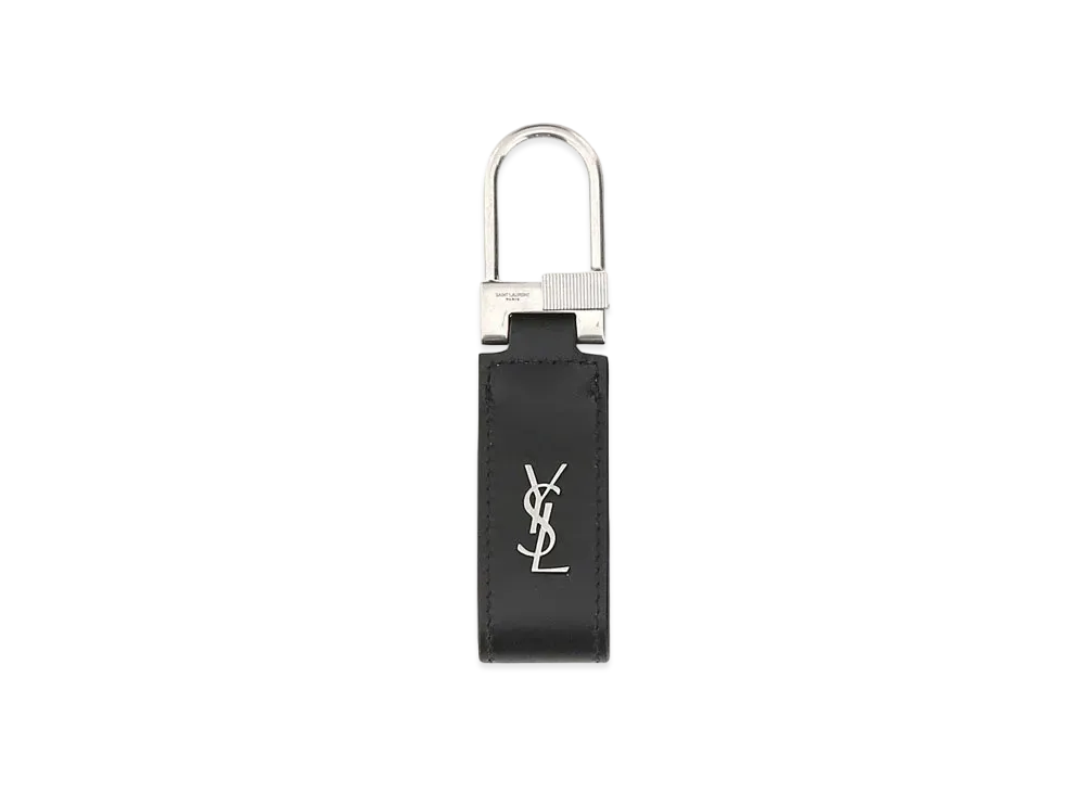 SAINT LAURENT Saint Laurent Tiny Monogram Keyring In Shiny Leather "Black"