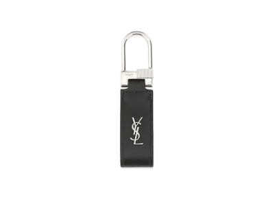 SAINT LAURENT Saint Laurent Tiny Monogram Keyring In Shiny Leather "Black"