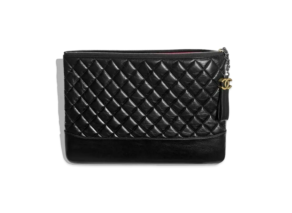 CHANEL Large Pouch Aged Calfskin & Calfskin "Black"