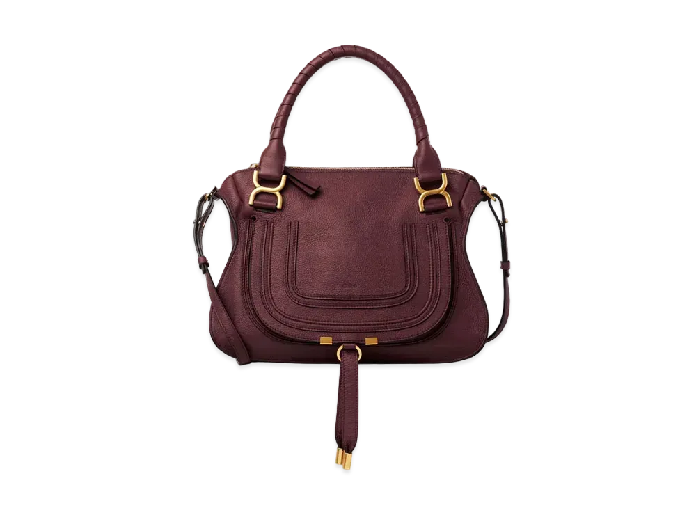 Chloe Marcie Leather Handbag In Grained Calfskin "Burgundy"