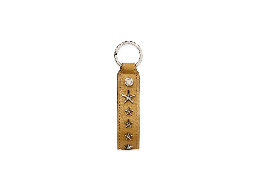 JIMMY CHOO WARWICK/S Soft Grainy Calf Leather Key Charm With Star Studs "Camel"