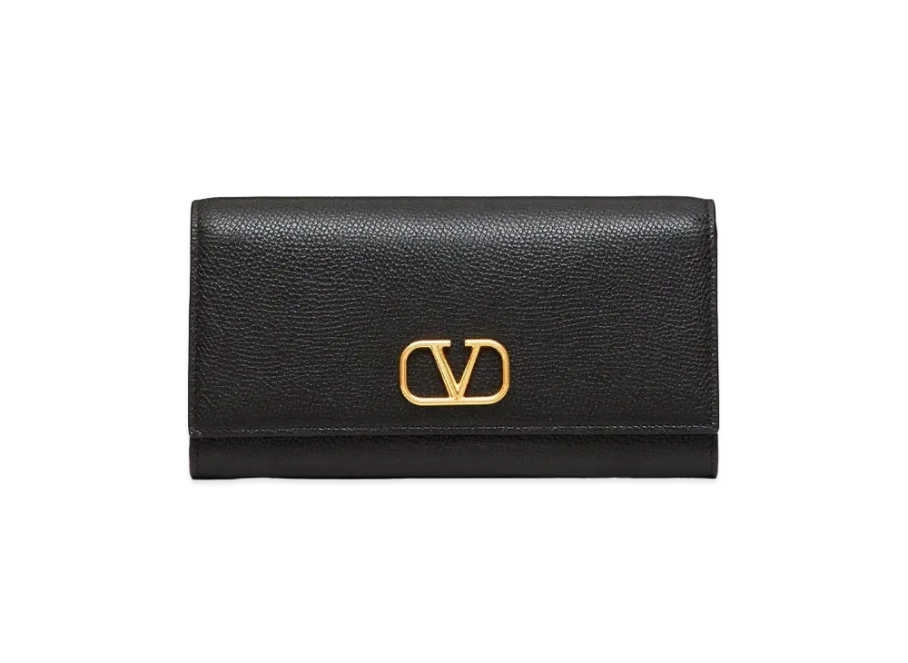 Valentino V Logo Signature Grain Calfskin Wallet "Black"