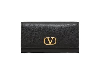 Valentino V Logo Signature Grain Calfskin Wallet "Black"