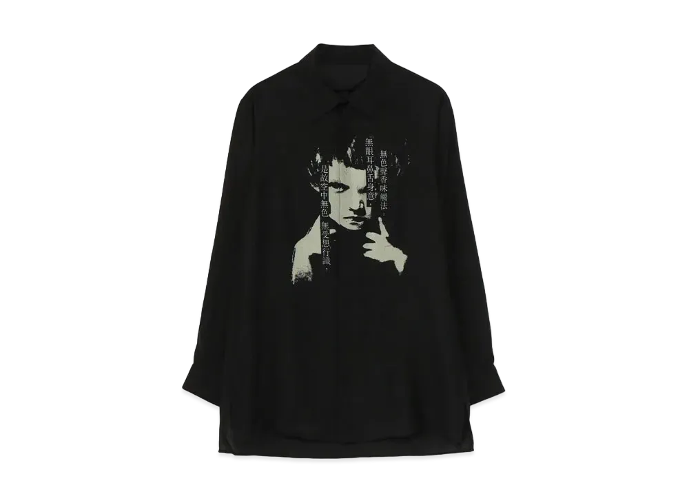 Yohji Yamamoto Pour Homme SILK SATIN+CELLULOSE LAWN ORIGINAL PRINT SPARE COLLAR BLOUSE "Black"