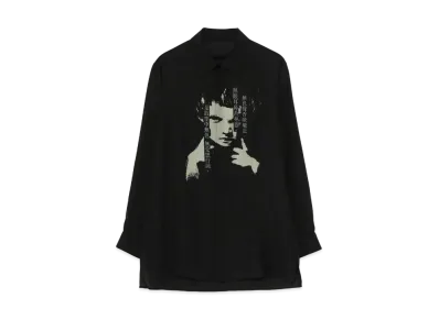 Yohji Yamamoto Pour Homme SILK SATIN+CELLULOSE LAWN ORIGINAL PRINT SPARE COLLAR BLOUSE "Black"