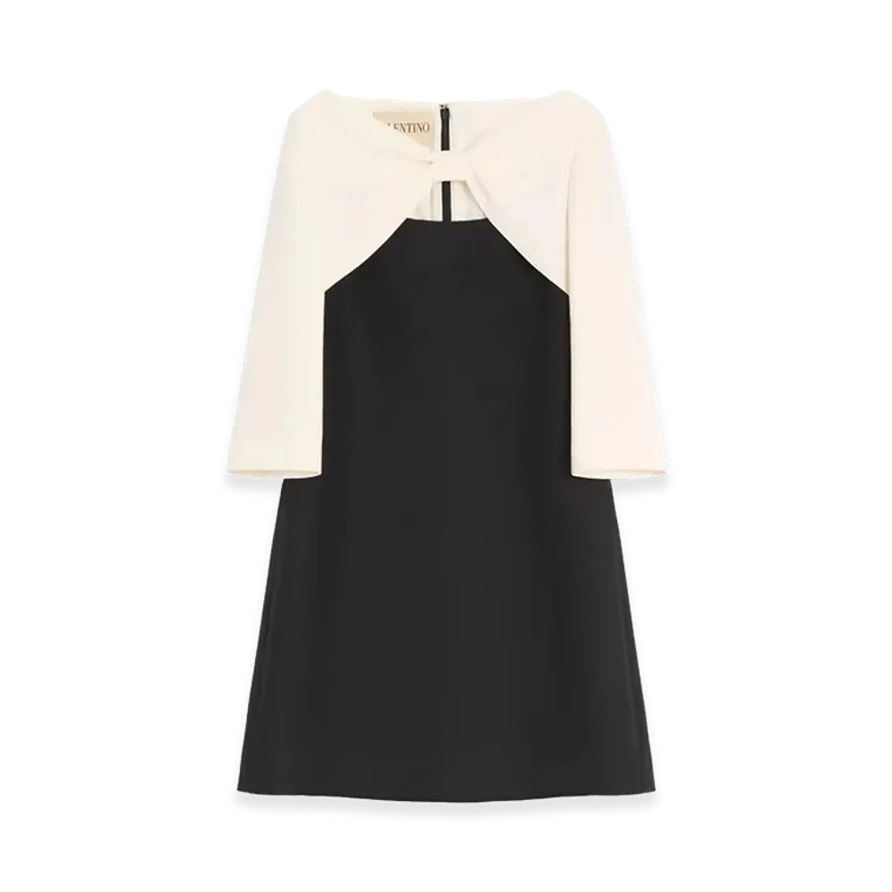 Valentino Women's Crepe Couture Short Dress With Bow And Contrasting Sleeves "Nero/Avorio"