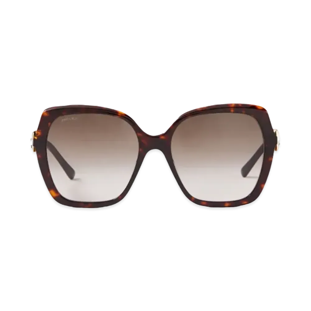 Jimmy Choo Manon Square Frame Sunglasses With Swarovski Crystals "Dark Havana"