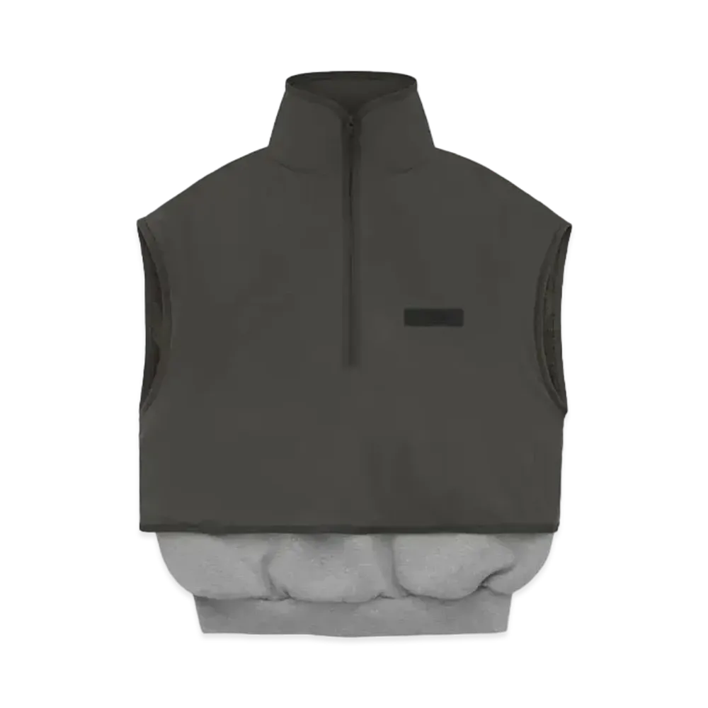 FEAR OF GOD ESSENTIALS Nylon Fleece Mockneck Vest "Dark Heather Oatmeal/ Ink"