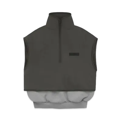FEAR OF GOD ESSENTIALS Nylon Fleece Mockneck Vest "Dark Heather Oatmeal/ Ink"