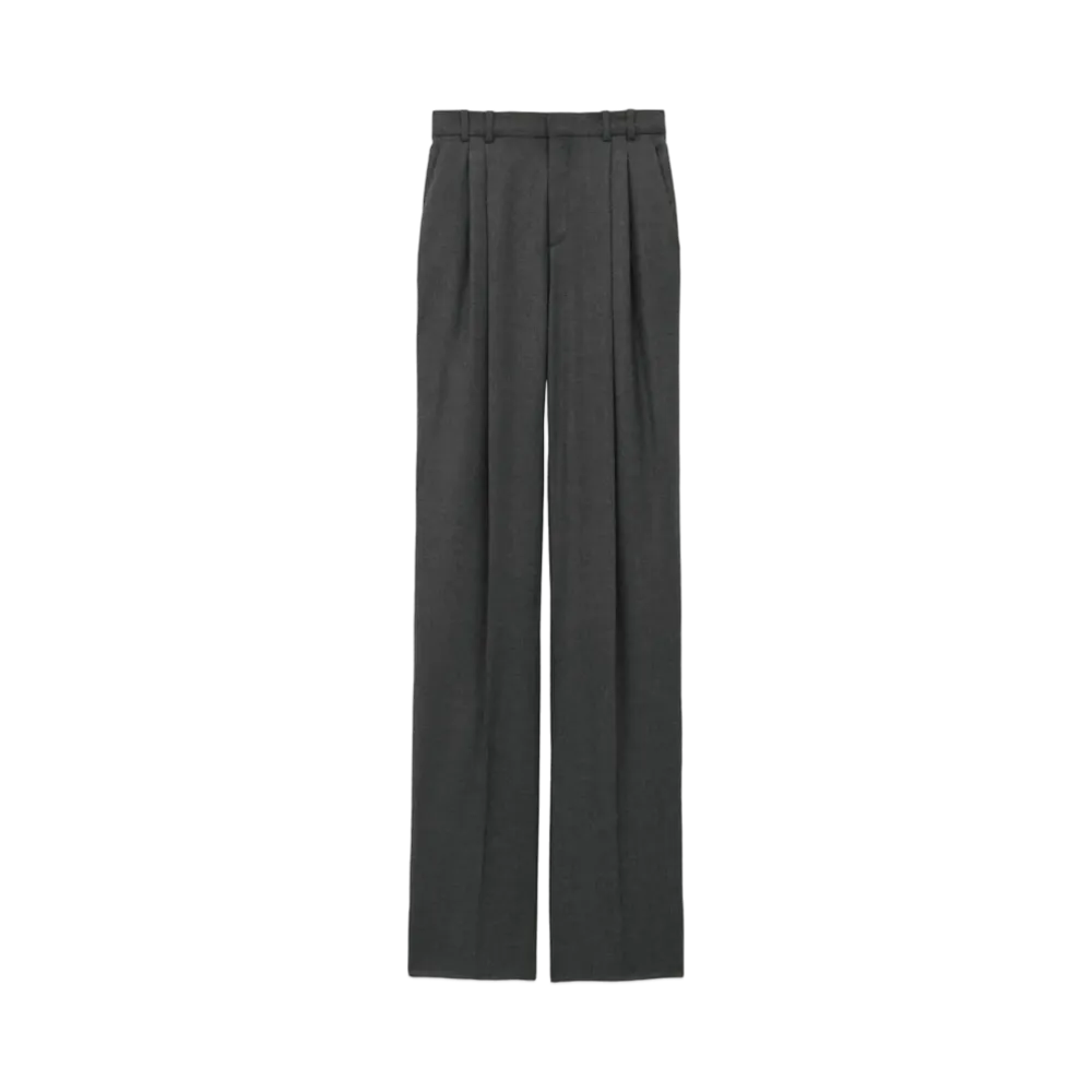 Saint Laurent Women's Wide-Leg Pants in Cashmere "Anthracite"