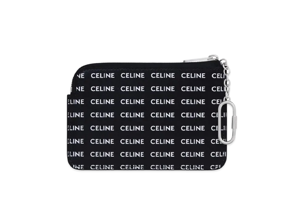 CELINE Coin & Card Pouch with Hook in Canvas with Celine All Over print "Black/White"