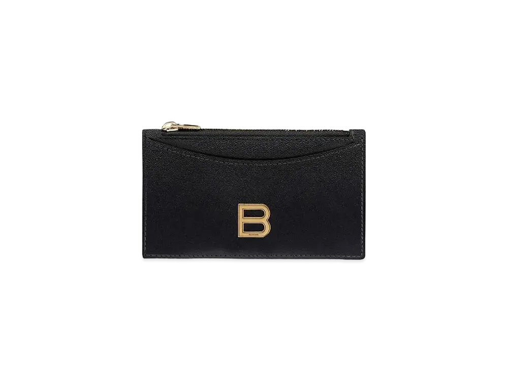 BALENCIAGA Hourglass Long Coin and Card Holder Shiny Box Calfskin "Black"