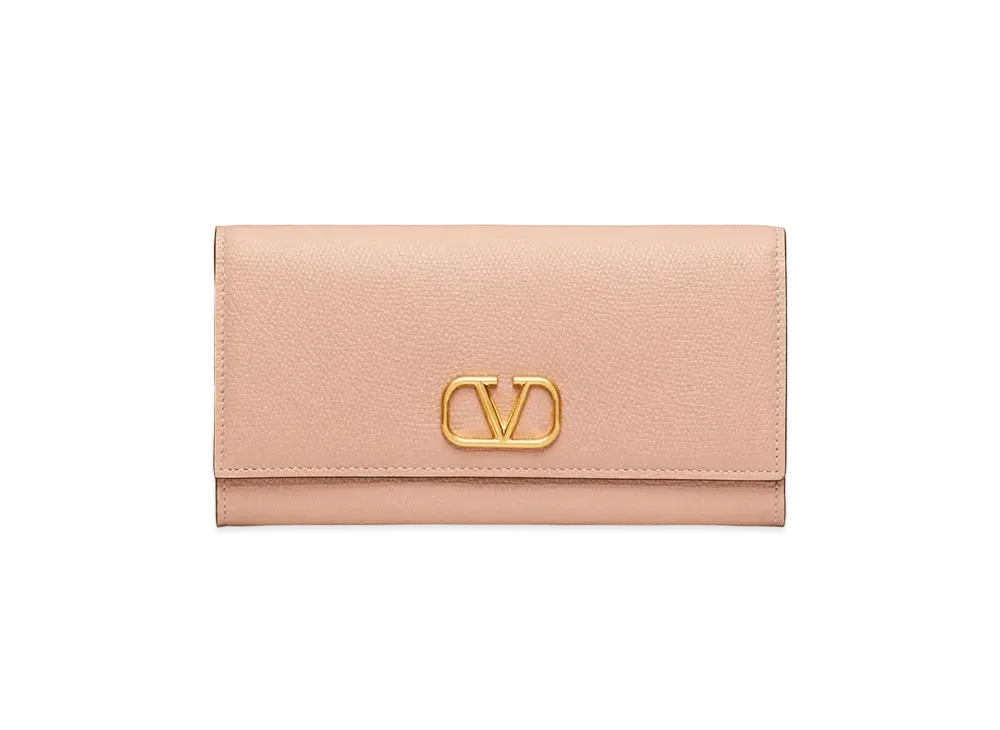 Valentino V Logo Signature Grain Calfskin Wallet "Baby Pink"