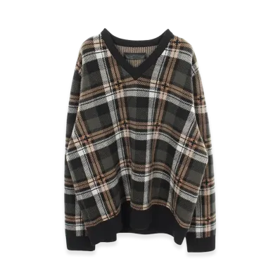 Chrome Hearts BIG CITY Check V-Neck Knit "Green/Black/Multicolor"