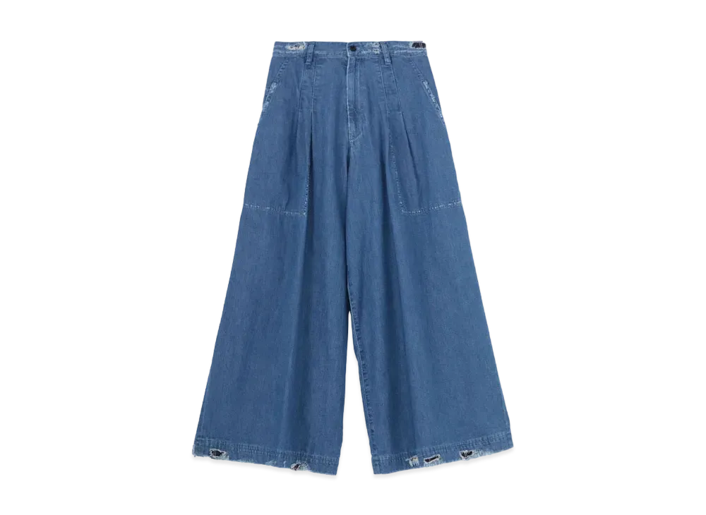 Yohji Yamamoto Y's 8OZ DENIM BIO WASH 2 TUCK WIDE PANTS 