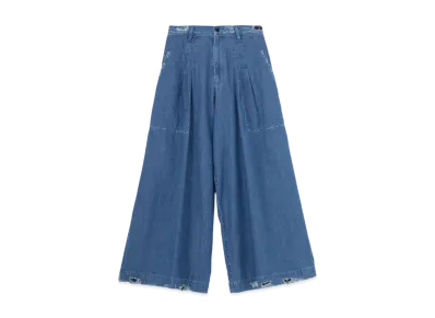 Yohji Yamamoto Y's 8OZ DENIM BIO WASH 2 TUCK WIDE PANTS "Indigo"