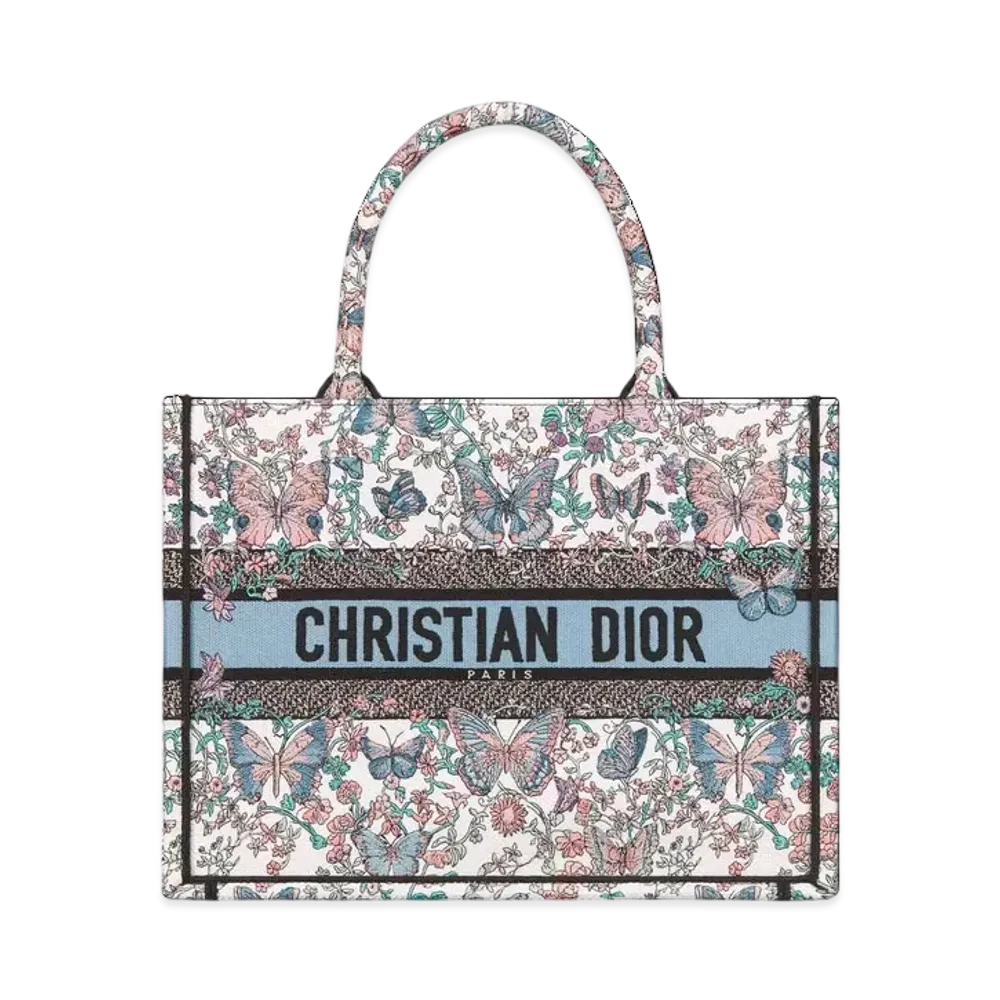 Dior Medium Dior Book Tote Toile de Jouy Papillon Embroidery "White/Blue"