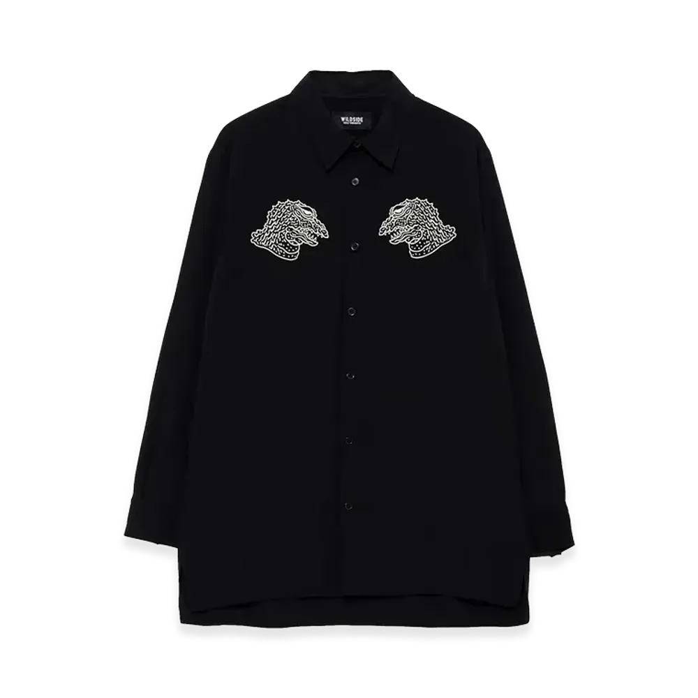 WILDSIDE Yohji Yamamoto × IZUMONSTER Ta/Pe Crepe de Chine Embroidery Shirt "Black"