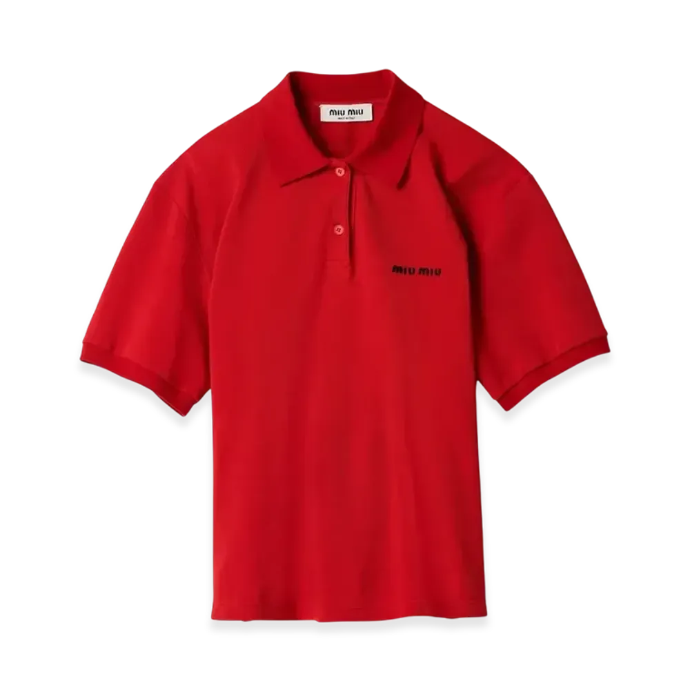 ミュウミュウ レディース コットンピケ ポロシャツ "レッド" MJN535_14RW_F0011