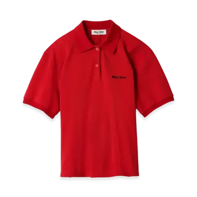 MIU MIU Women's Cotton Pique Polo Shirt "Red"