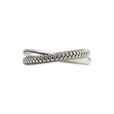 Bottega Veneta Intreccio Interlocking Double Ring "Silver"