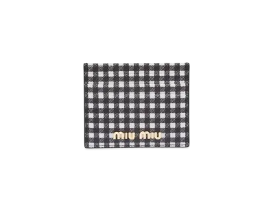 MIU MIU Printed Madras Leather Card Holder "Black/White"