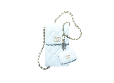 CHANEL Smartphone & Airpods Pro Case Grain Shiny Calfskin "Blue"