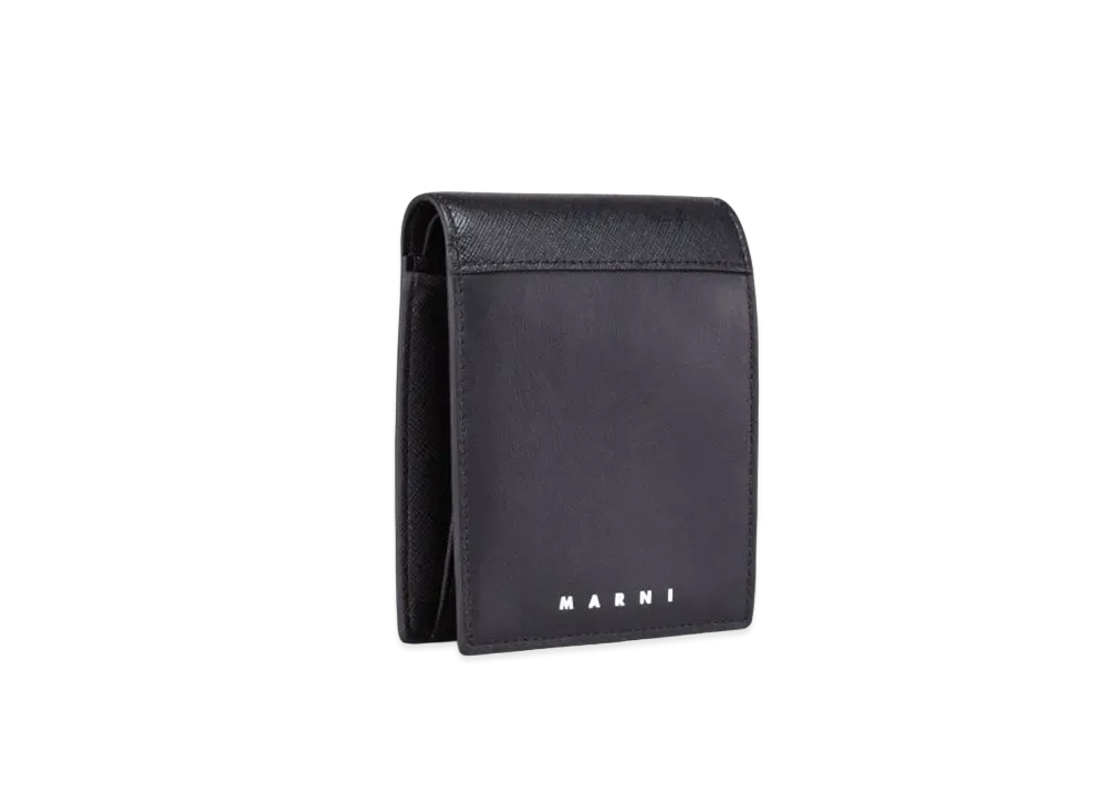Marni Black Green Blue Saffiano Calf Bi-Fold Wallet "Black"
