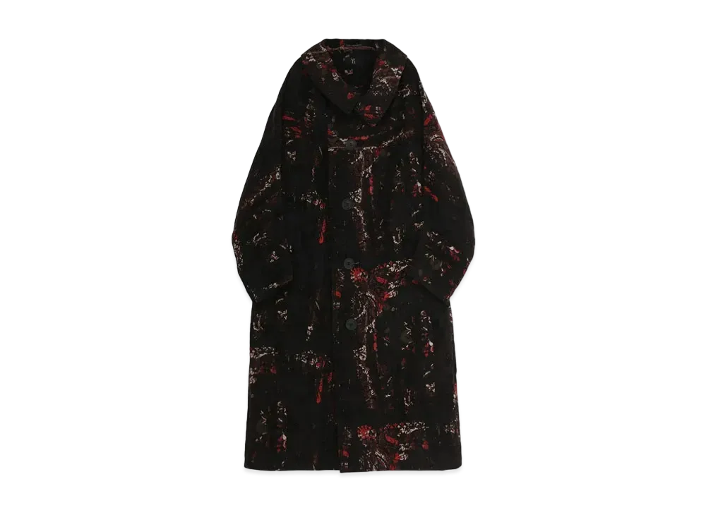 Yohji Yamamoto Y's BANDANA BLURRY PRINT JACQUARD LONG CAPE "Black"