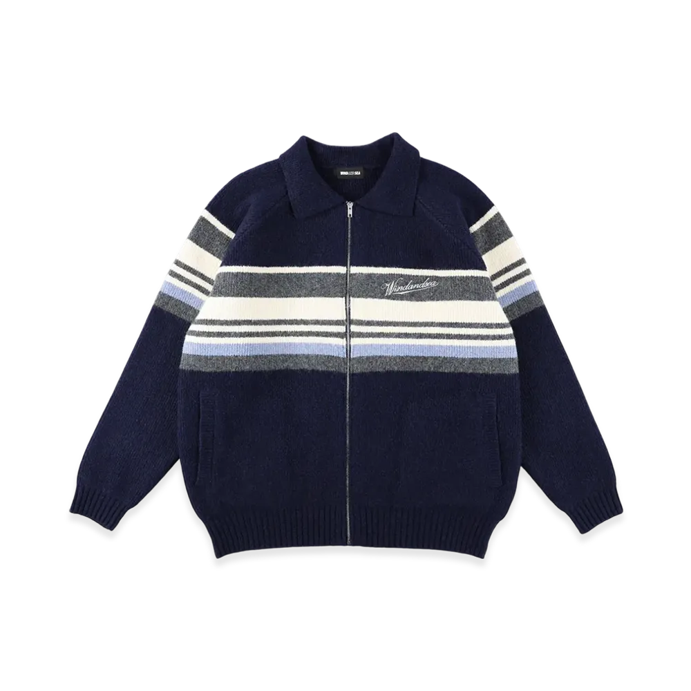 WIND AND SEA Line Knit Cardigan "Navy"