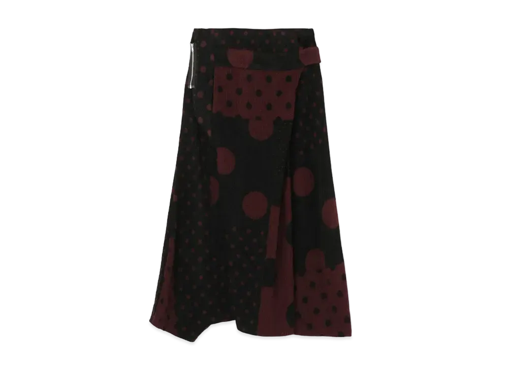 Yohji Yamamoto Y's KNIT DOT PATCHWORK PRINT SARROUEL PANTS "Dark Red/Black"