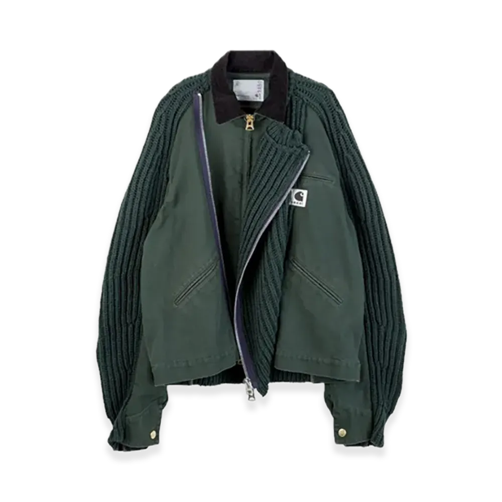 sacai x Carhartt WIP Washed Duck x Wool Knit Blouson Mens "Green"