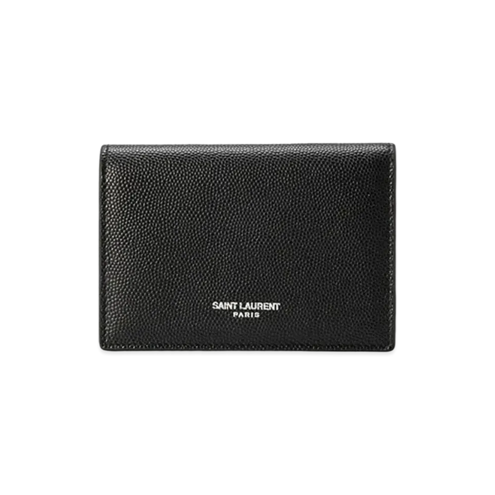 Saint Laurent Business Card Case In Grain de Poudre Embossed Leather "Black"
