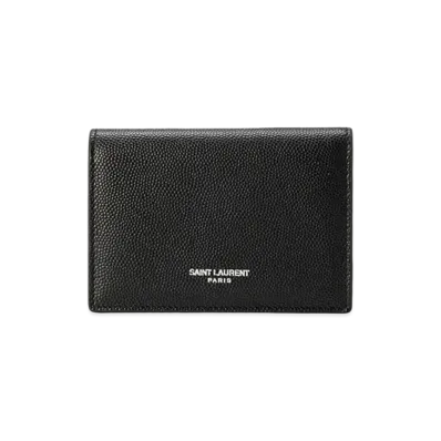 Saint Laurent Business Card Case In Grain de Poudre Embossed Leather "Black"