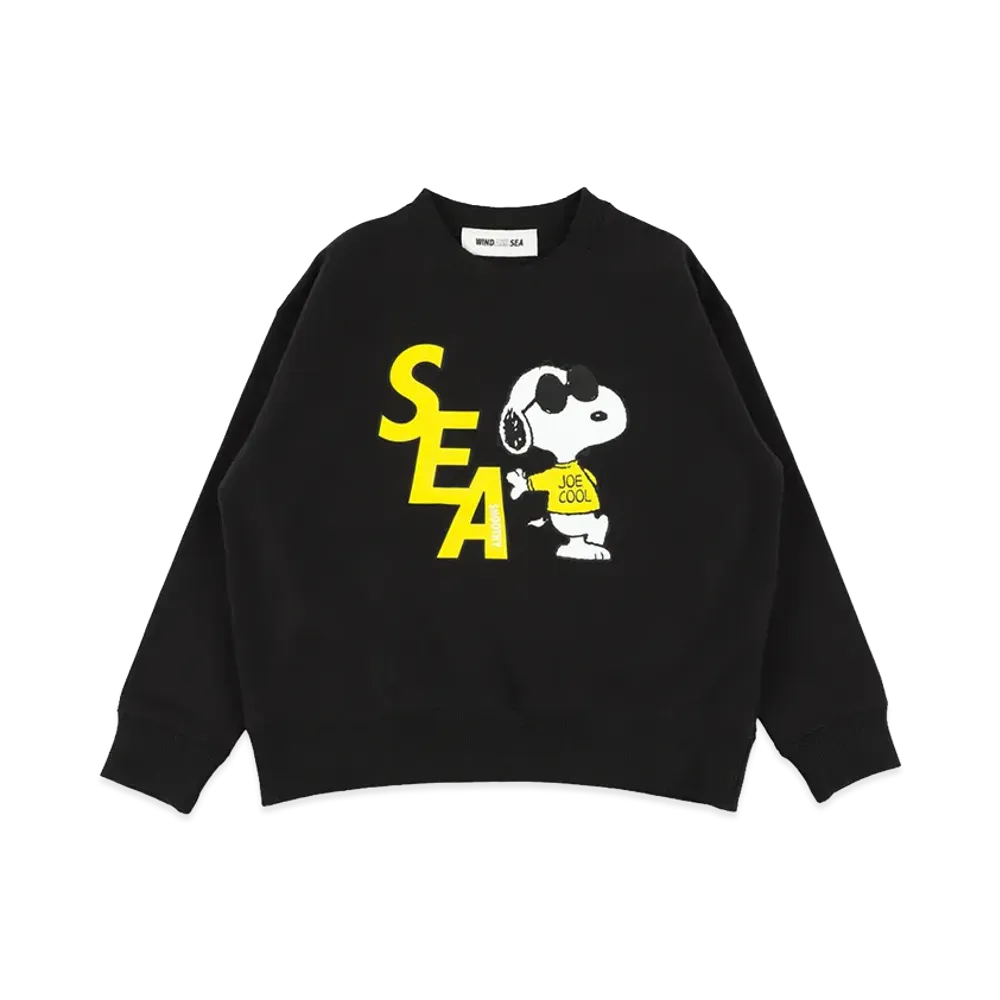 WIND AND SEA x SMOOTHY Snoopy Kids Crewneck Sweatshirt "Black"