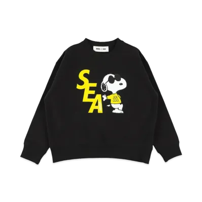 WIND AND SEA x SMOOTHY Snoopy Kids Crewneck Sweatshirt "Black"