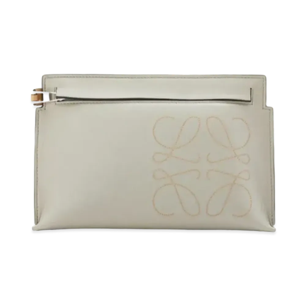 LOEWE Mini T Pouch In Classic Calfskin "Light Green / Dark Gold"