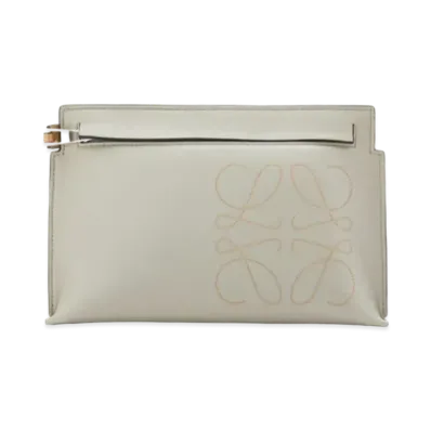 LOEWE Mini T Pouch In Classic Calfskin "Light Green / Dark Gold"