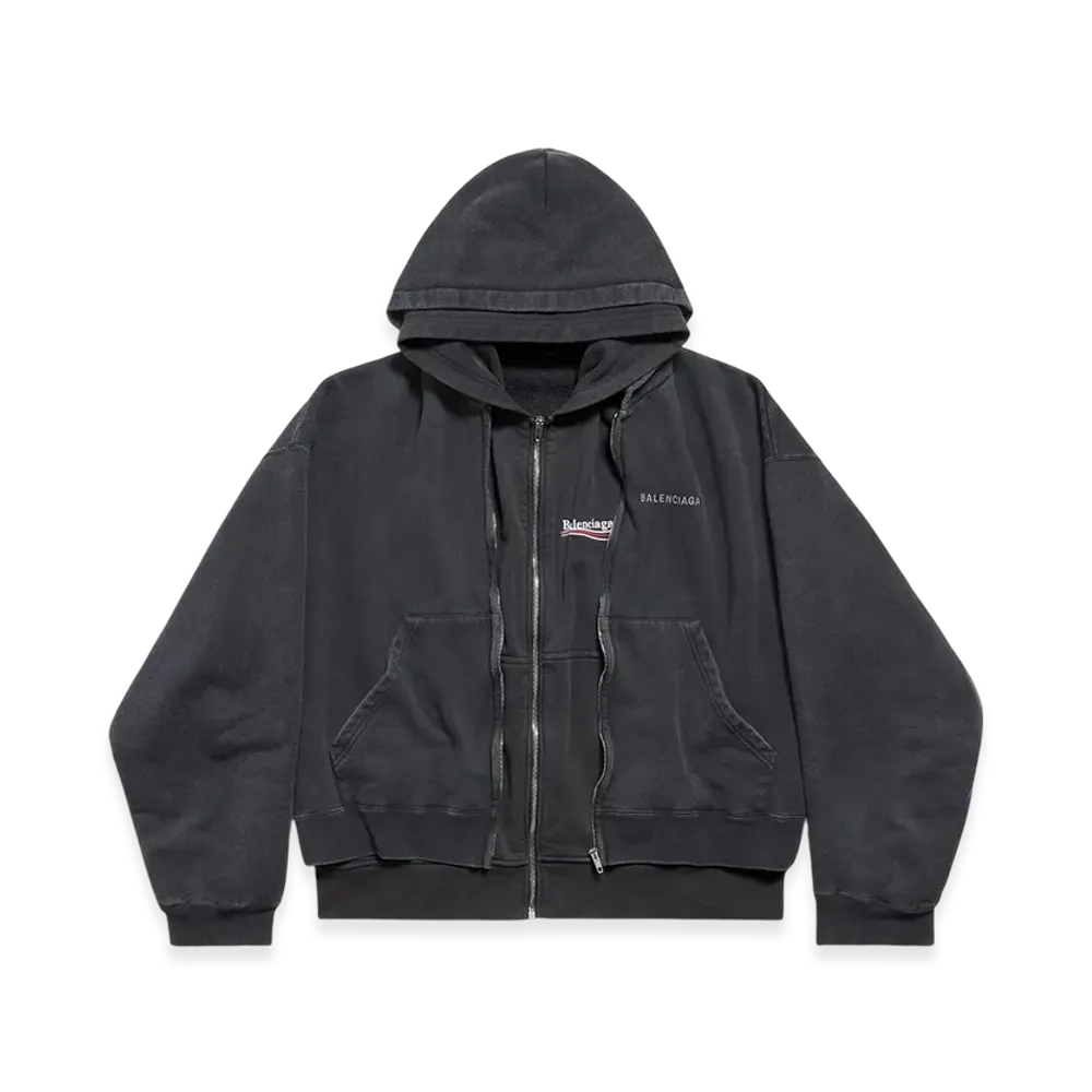 BALENCIAGA Layered Zip-Up Hoodie "Faded Black"
