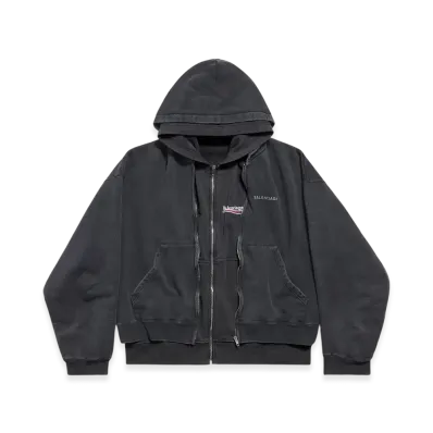 BALENCIAGA Layered Zip-Up Hoodie "Faded Black"