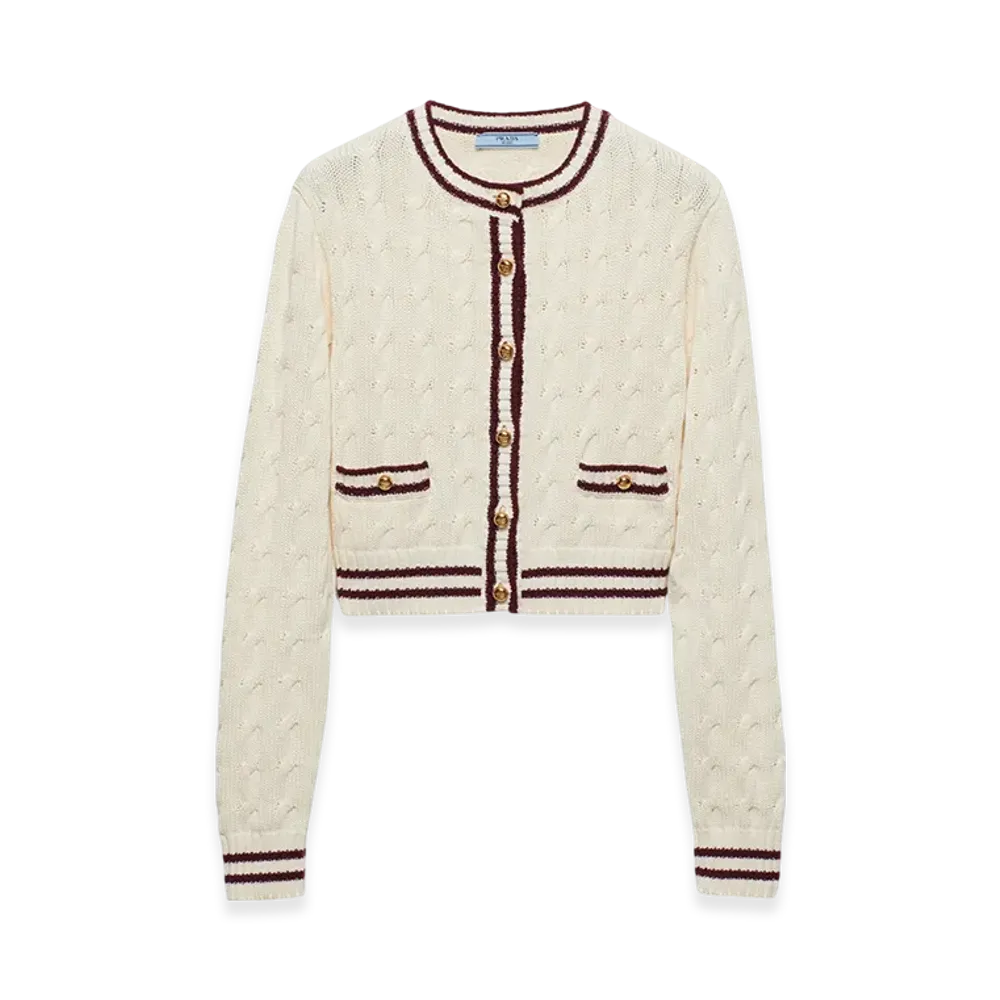 PRADA Women's Cotton Cardigan "White/Burgundy"