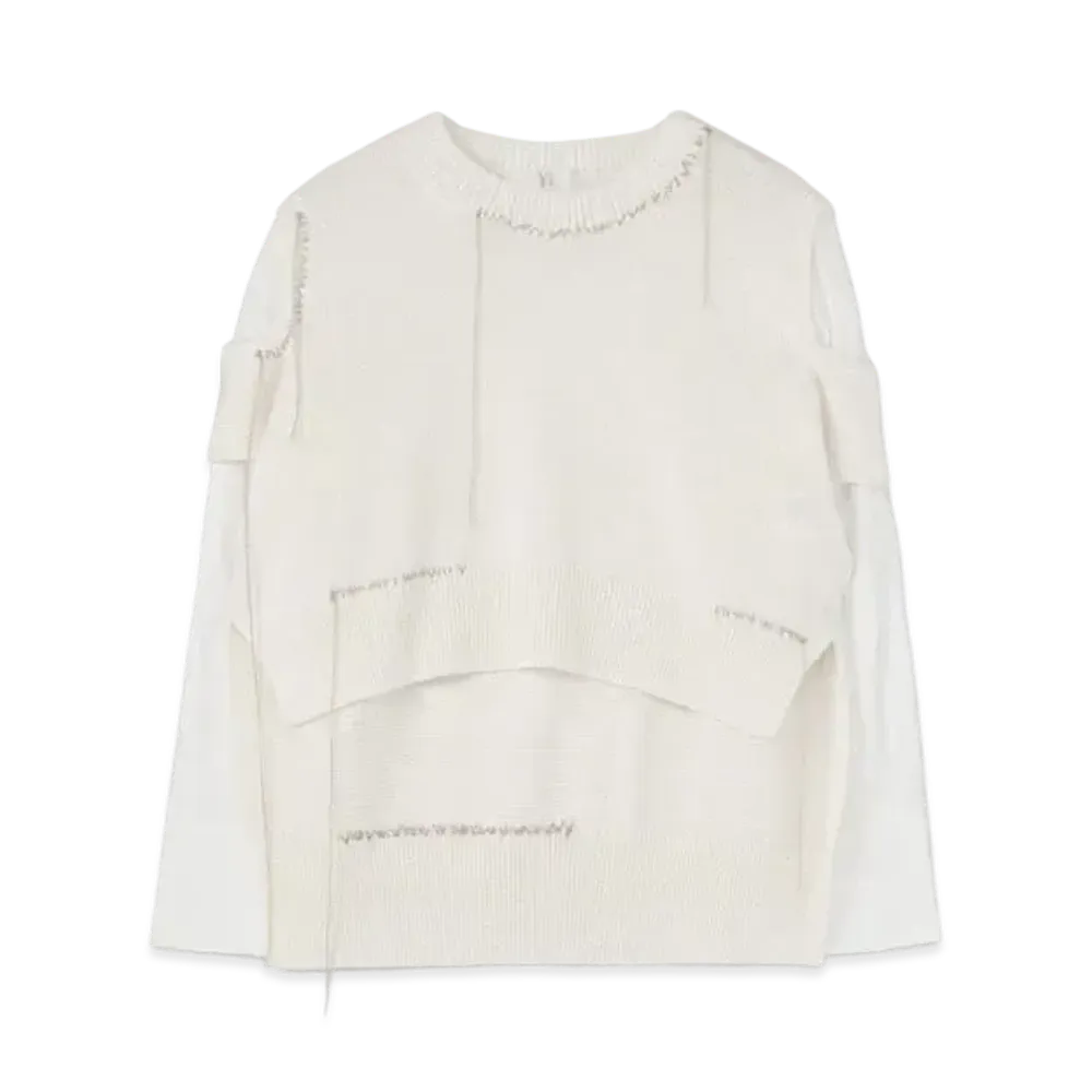 Yohji Yamamoto Y's LINEN COTTON PLAIN STITCH SHIRT SLEEVE SHORT PULLOVER "White"
